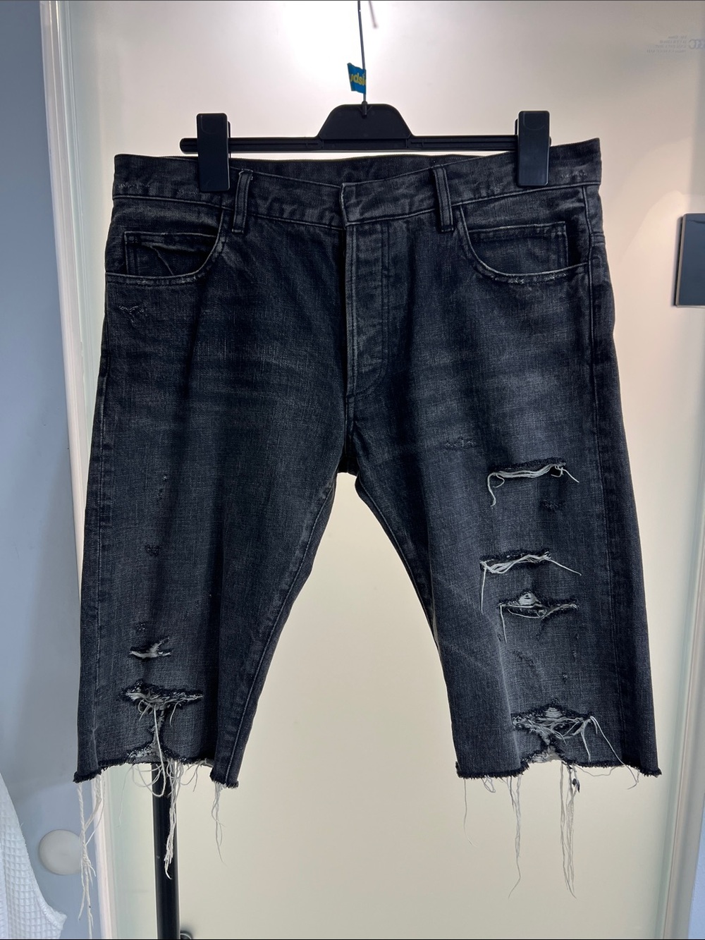 Balmain Black Distressed Denim Jean Shorts